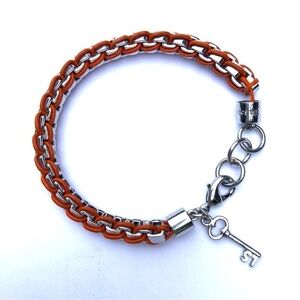Lia Sophia bright silver tone and orange link chain bracelet